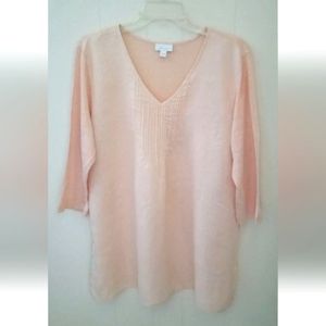 J. Jill Love Linen Womens L Pintuck V Neck Linen Tunic Top Blouse Shirt Peach